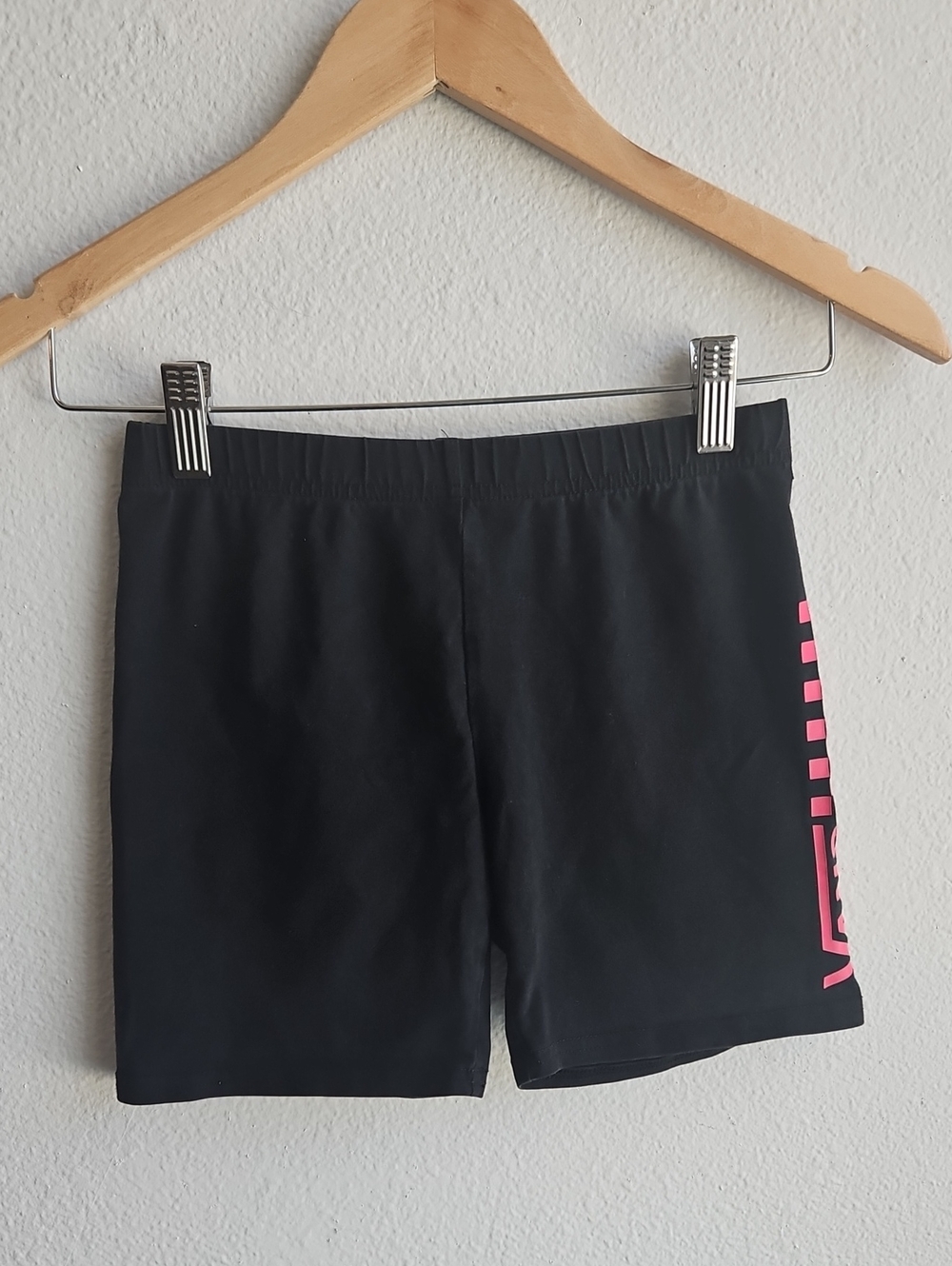 Vans Women's Black Bike Shorts with Pink Side Logo Small